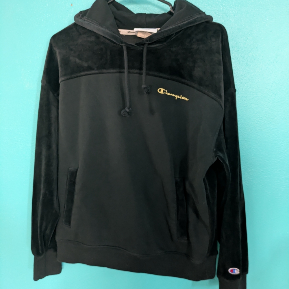 ✨ Champion‎ Black Velour Luxe Hoodie - So Soft Y2K Vintage✨
